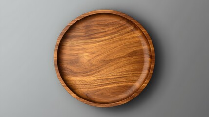 Circular Wooden Plate on Neutral Gray Background for Tableware Design and Restaurant Menus