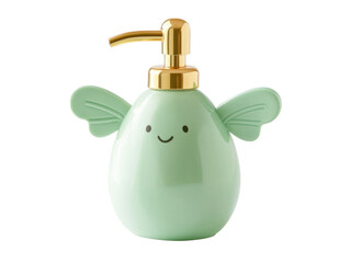 Fototapeta premium Cute green soap dispenser with wings adds charm to any bathroom on Transparent Background