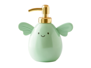 Cute green soap dispenser with wings adds charm to any bathroom on Transparent Background