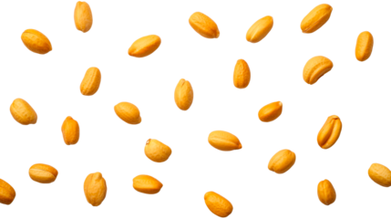 Scattered salted peanuts, snack food ingredient, dark background, cut out transparent