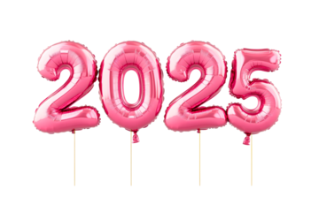 Pink 2025 Number Balloons on Black Backdrop, cut out transparent