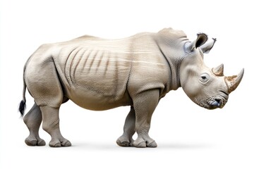 Fototapeta premium Standing Rhino on White Background - Wildlife and Conservation Image