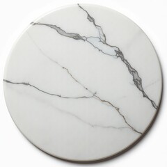 Fototapeta premium Elegant Marble Table Top with White Base and Black Veins Against a Clean White Background. A round marble table top with a white background.