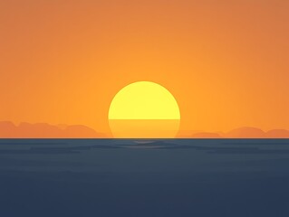 Simple sunset over calm ocean.