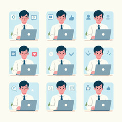 vector young man playing laptop 