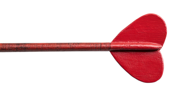 Red painted arrow with heart-shaped tip, vintage style , cut out transparent - Powered by Adobe