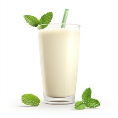 Creamy milkshake in glass, mint garnish