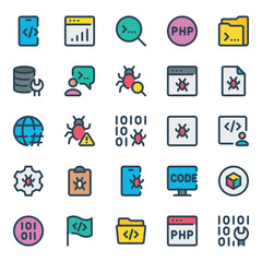 Filled outline icons set for Web development, programming.