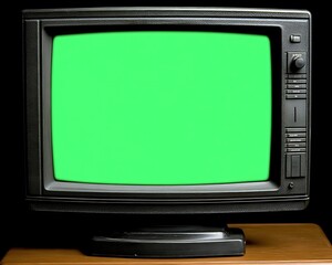 A classic retro television displays a vibrant green screen