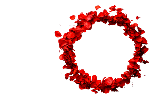 Red petals frame, round frame design element, romantic frame , cut out transparent