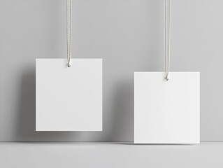 Blank square tags hanging on cords