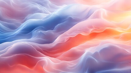 Obraz premium Abstract Flowing Gradient Waves Background: Smooth, Dreamy Texture in Blue, Pink, Orange, and White Hues for Digital Art.