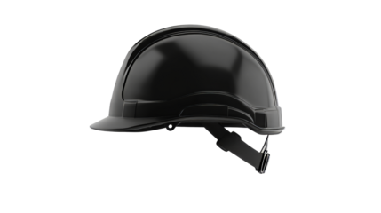 Glossy dark protective helmet, engineering object, cut out transparent