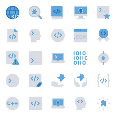 Blue color icons set for Web development, programming.