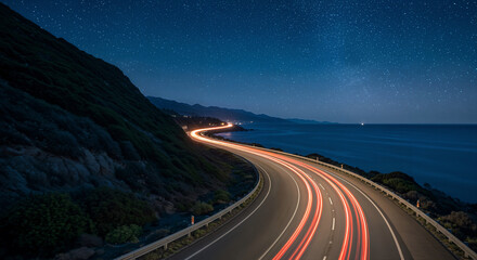 Glowing neon highway road background