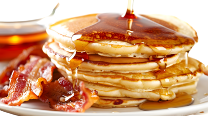 Delicious Pancakes with Syrup and Bacon for Breakfast