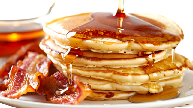 Delicious Pancakes with Syrup and Bacon for Breakfast