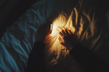 Person using phone in bed at night