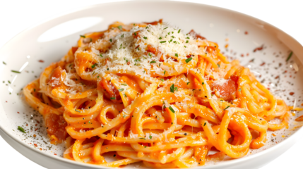 Delicious spaghetti pasta dish with tomato sauce and cheese topping