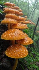 Obraz premium Enchanted Forest: A Cluster of Vibrant Orange Mushrooms