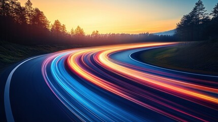 Naklejka premium Sunset Highway: A Journey of Speed and Light