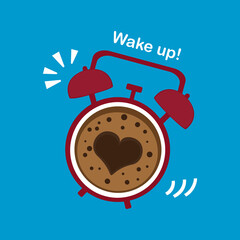 Vector illustration set of freshly roasted and ground coffee drinks, aromatic coffee, coffee cup, alarm clock, minimalist style graphics, isolated on background for food, drinks and coffee shop design