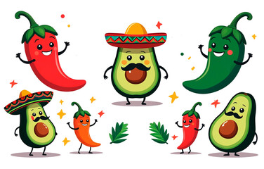 set funny mexicam cartoon vegetables clipart