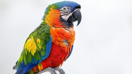 Fototapeta premium Colorful Parrot Sitting on a Perch Against White Background