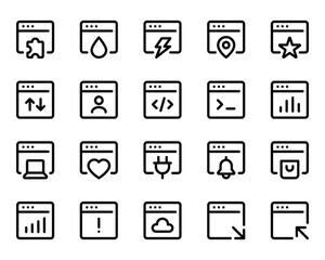 Obraz premium Outline icons set for Webpages, websites, browser, window.