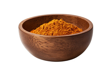 Wooden bowl with orange powder, cut out transparent