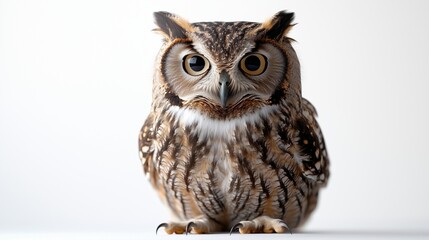 Fototapeta premium Wise Owl Staring Intently on a White Background