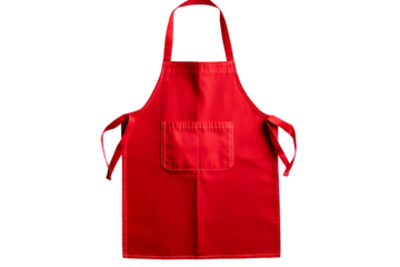 Bright red apron on black background, chef uniform, cut out transparent