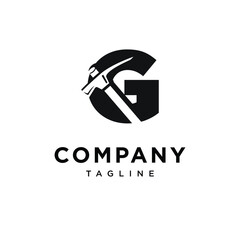 Letter G Brick Hammer Logo Icon Vector