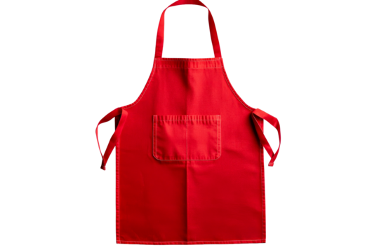 Bright red apron on black background, chef uniform, cut out transparent