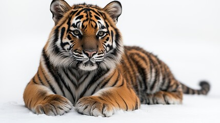 Fototapeta premium Noble Tiger Lying Gracefully on a White Background