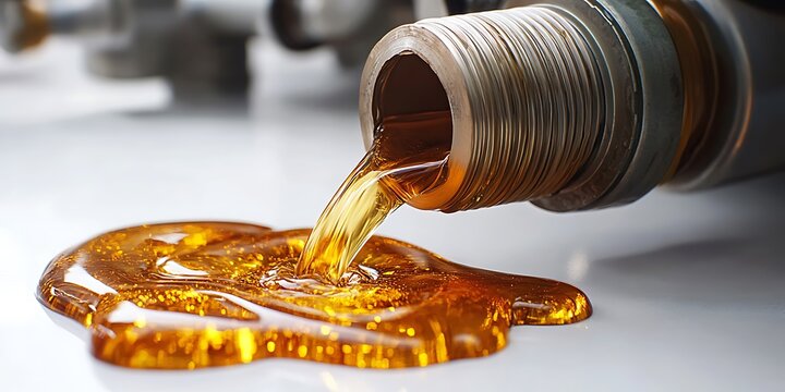 Golden liquid pouring from a metal pipe onto a surface