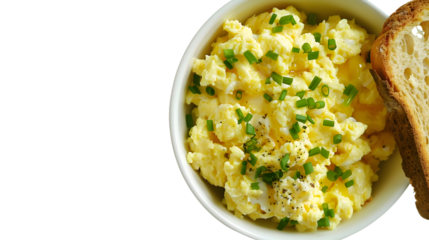 Fluffy Scrambled Eggs with Fresh Chives and Crusty Bread A Perfect Breakfast Dish for Food Ent