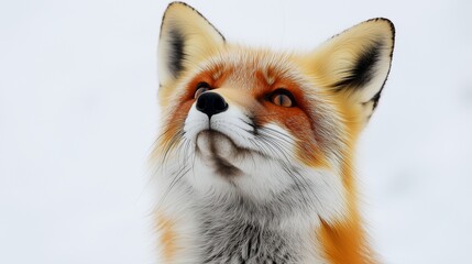 Curious Red Fox Looking Up on a White Background