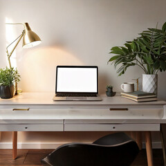 Minimalist Workspace with Warm Lighting, Home Office