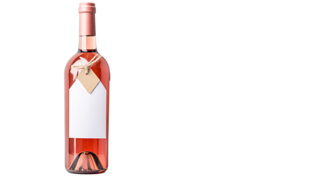 Elegant bottle of ros wine with label on transparent background