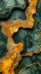 Obraz premium Abstract close-up of textured green and orange patterns resembling flowing liquid on a surface