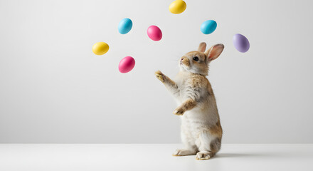 Easter 2025, happy easter, cute easter banner, card, funny bunny and colorful easter eggs