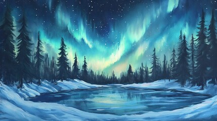 Winter's Embrace, Aurora Borealis Paints the Arctic Landscape with Light