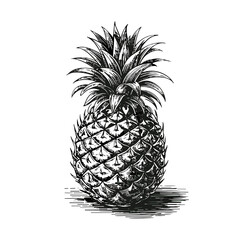 Obraz premium Pineapple Engraving, black and white, tropical fruit illustration