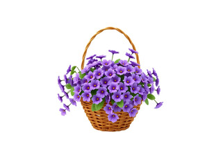 Beautiful purple flowers in a wicker basket