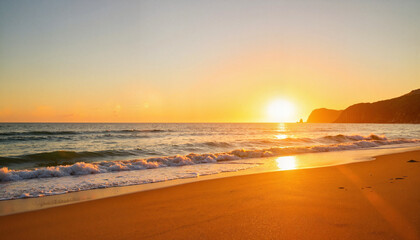 Fototapeta premium Sunset over ocean waves on sandy beach