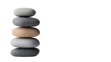 Stacked stones in varying colors on a transparent background