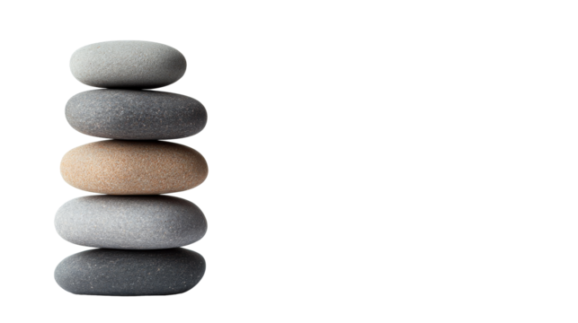 Stacked stones in varying colors on a transparent background