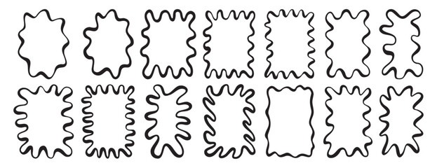 squiggle frame set. Smooth wavy border template. Rectangle serrated retro groovy shapes set. Cute funky geometric posters for modern design