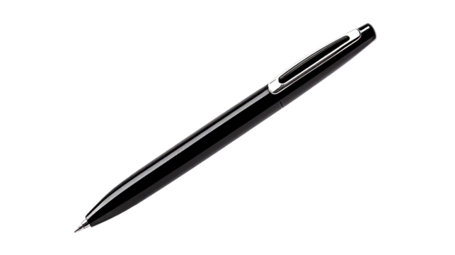 Sleek black pen with silver accents, writing instrument, cut out transparent - Powered by Adobe
